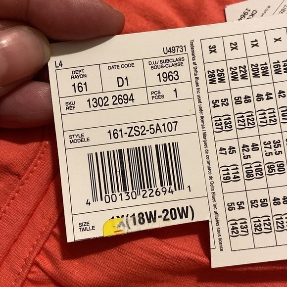 Delta Burke Collection Salmon Mid Sleeve Women’s V Neck Top (Size 1X 18W - 20W) - Picture 8 of 8